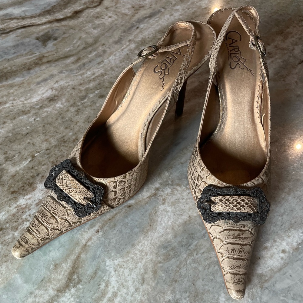 Carlos Santana Prospect Metallic Leather Slingback Slim Heel